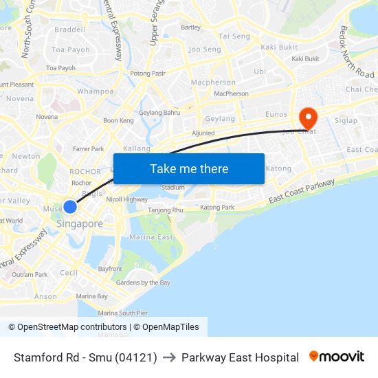 Stamford Rd - Smu (04121) to Parkway East Hospital map