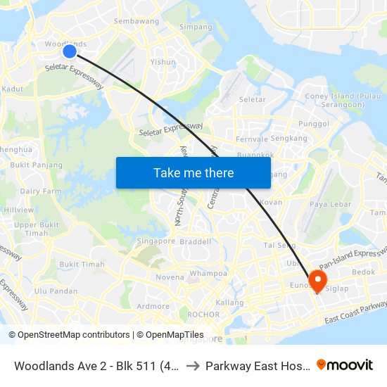 Woodlands Ave 2 - Blk 511 (46331) to Parkway East Hospital map