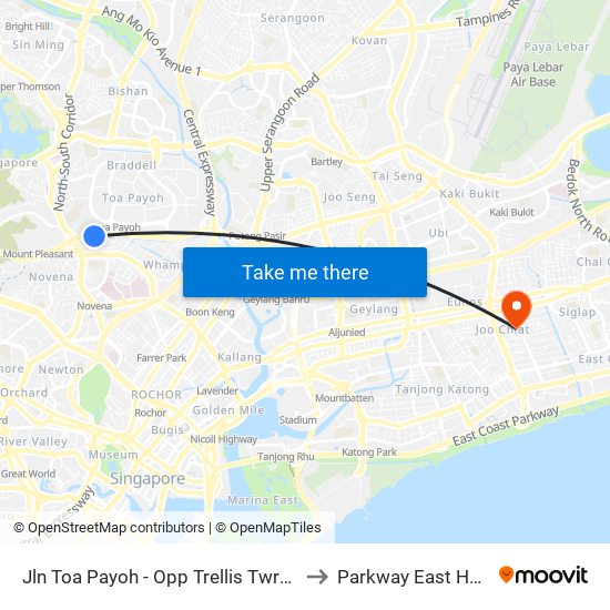 Jln Toa Payoh - Opp Trellis Twrs (52079) to Parkway East Hospital map