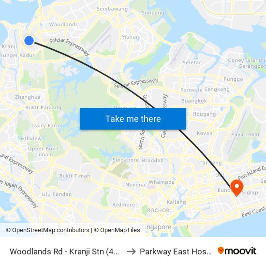 Woodlands Rd - Kranji Stn (45139) to Parkway East Hospital map