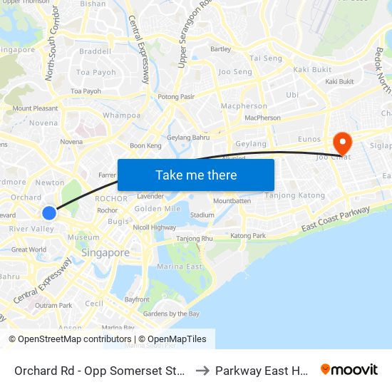 Orchard Rd - Opp Somerset Stn (09038) to Parkway East Hospital map