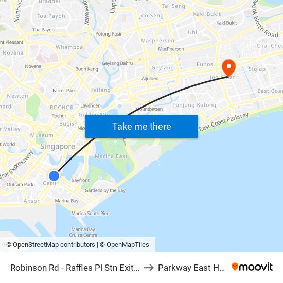 Robinson Rd - Raffles Pl Stn Exit F (03031) to Parkway East Hospital map