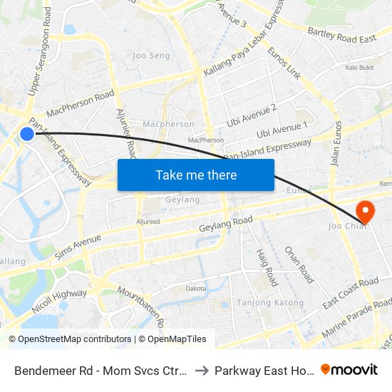 Bendemeer Rd - Mom Svcs Ctr (60179) to Parkway East Hospital map