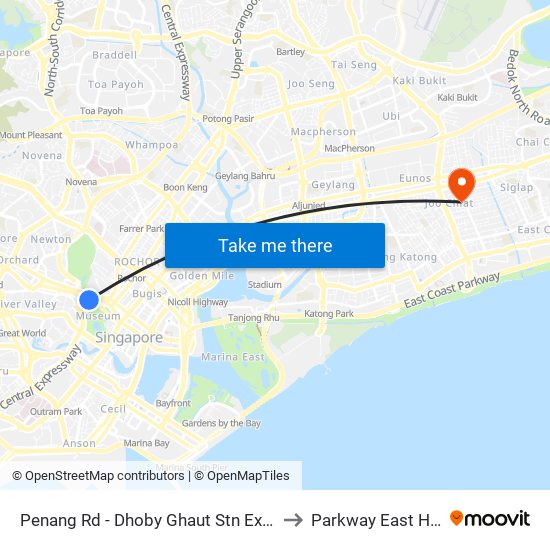 Penang Rd - Dhoby Ghaut Stn Exit B (08031) to Parkway East Hospital map