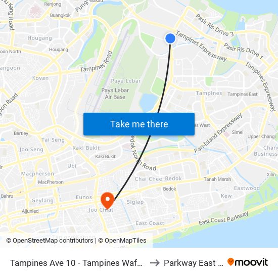 Tampines Ave 10 - Tampines Wafer Fab Pk (75351) to Parkway East Hospital map