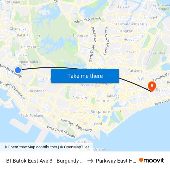 Bt Batok East Ave 3 - Burgundy Hill (42319) to Parkway East Hospital map