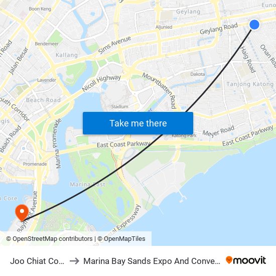 Joo Chiat Complex to Marina Bay Sands Expo And Convention Centre map