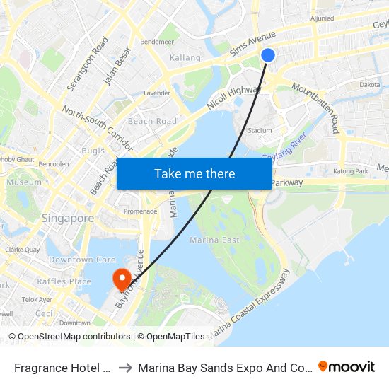 Fragrance Hotel (Emerald) to Marina Bay Sands Expo And Convention Centre map