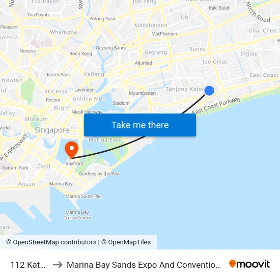 112 Katong to Marina Bay Sands Expo And Convention Centre map