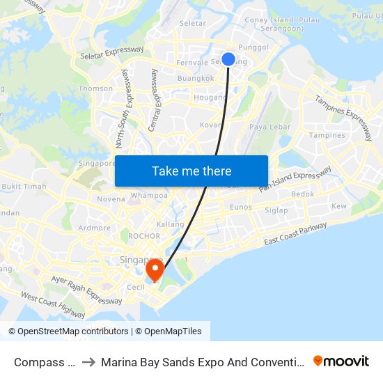 Compass One to Marina Bay Sands Expo And Convention Centre map