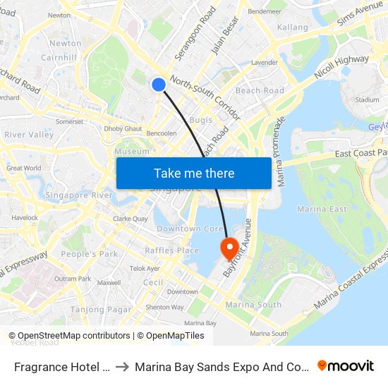 Fragrance Hotel (Selegie) to Marina Bay Sands Expo And Convention Centre map