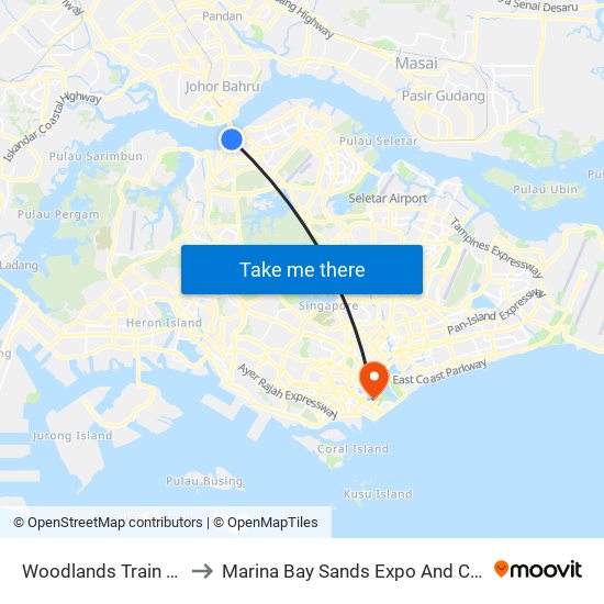 Woodlands Train Checkpoint to Marina Bay Sands Expo And Convention Centre map