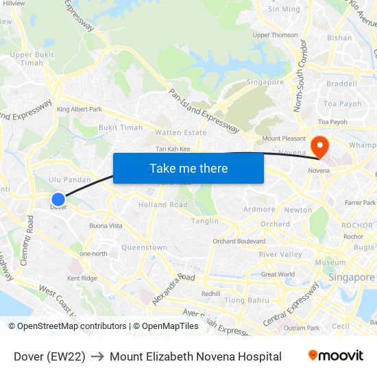 Dover (EW22) to Mount Elizabeth Novena Hospital map