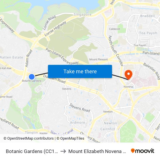 Botanic Gardens (CC19|DT9) to Mount Elizabeth Novena Hospital map