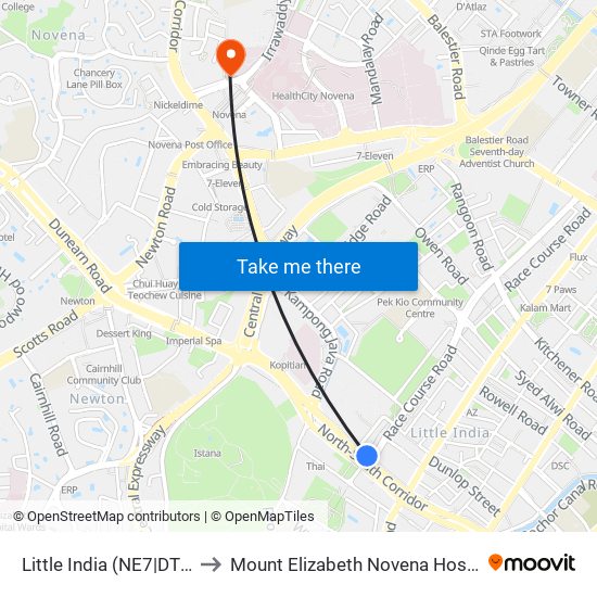 Little India (NE7|DT12) to Mount Elizabeth Novena Hospital map