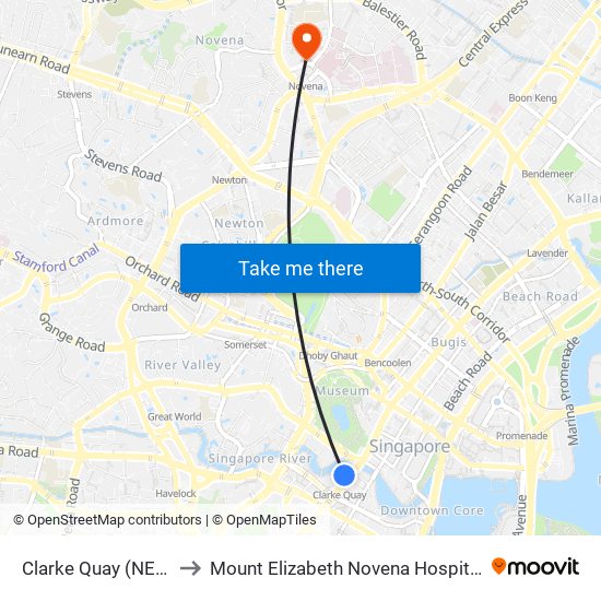 Clarke Quay (NE5) to Mount Elizabeth Novena Hospital map