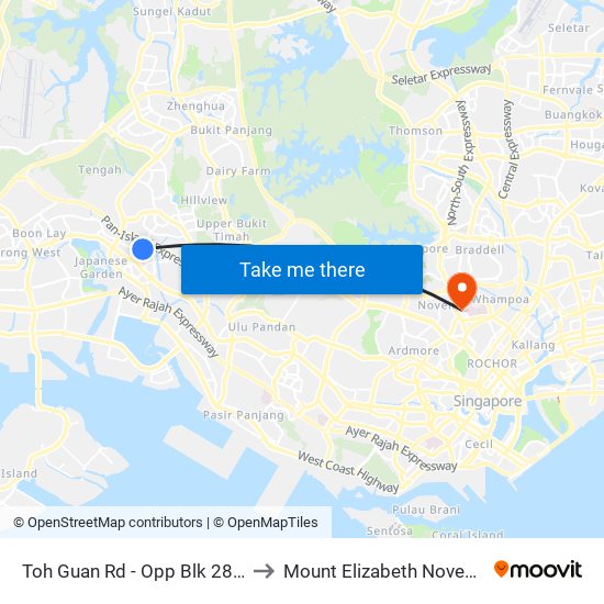 Toh Guan Rd - Opp Blk 288d (28631) to Mount Elizabeth Novena Hospital map