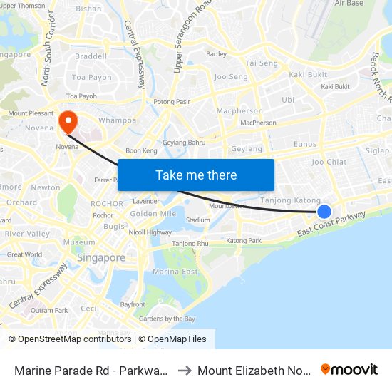 Marine Parade Rd - Parkway Parade (92049) to Mount Elizabeth Novena Hospital map