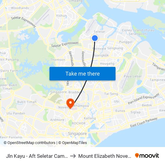 Jln Kayu - Aft Seletar Camp G (68119) to Mount Elizabeth Novena Hospital map