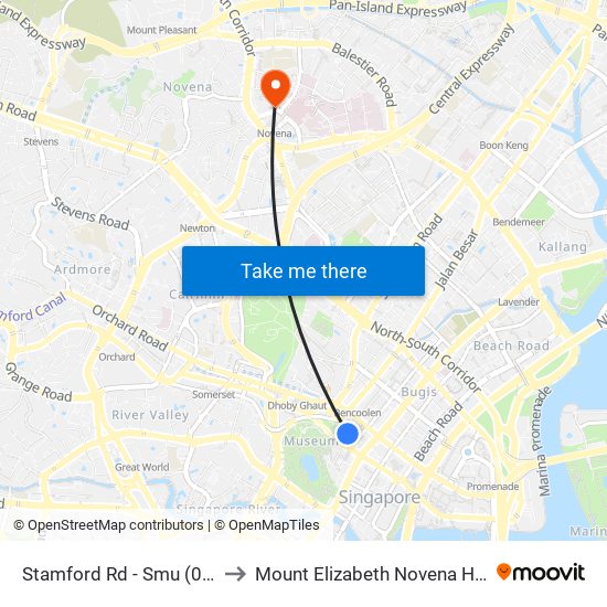 Stamford Rd - Smu (04121) to Mount Elizabeth Novena Hospital map