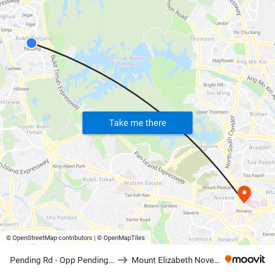 Pending Rd - Opp Pending Stn (44221) to Mount Elizabeth Novena Hospital map