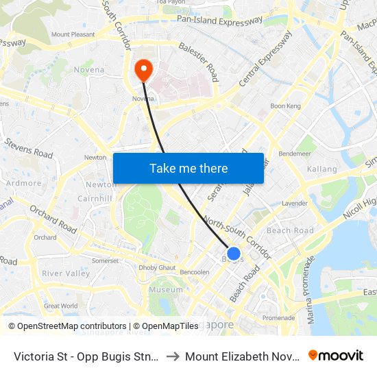 Victoria St - Opp Bugis Stn Exit C (01112) to Mount Elizabeth Novena Hospital map
