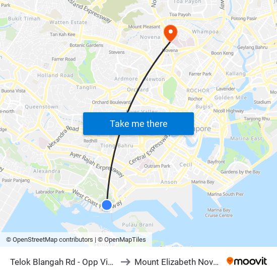 Telok Blangah Rd - Opp Vivocity (14119) to Mount Elizabeth Novena Hospital map