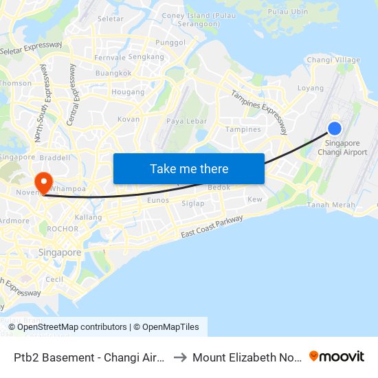 Ptb2 Basement - Changi Airport Ter 2 (95129) to Mount Elizabeth Novena Hospital map