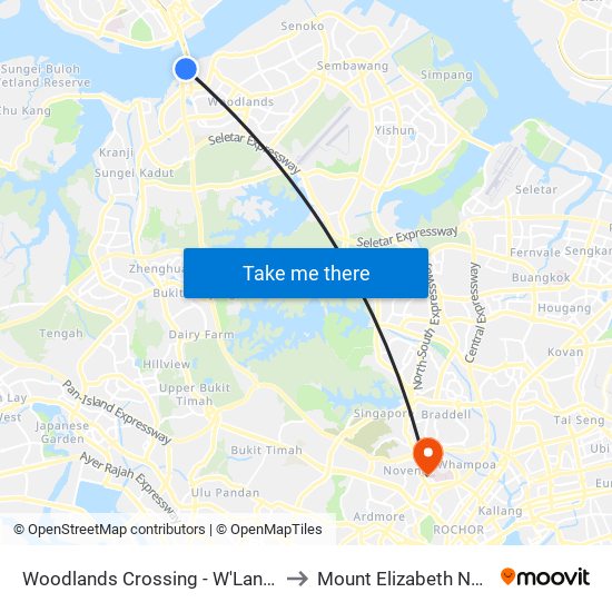 Woodlands Crossing - W'Lands Checkpt (46109) to Mount Elizabeth Novena Hospital map