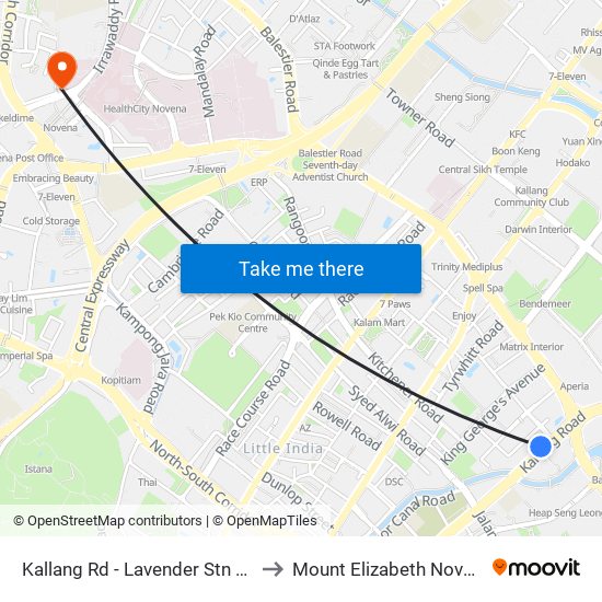 Kallang Rd - Lavender Stn Exit B (01311) to Mount Elizabeth Novena Hospital map