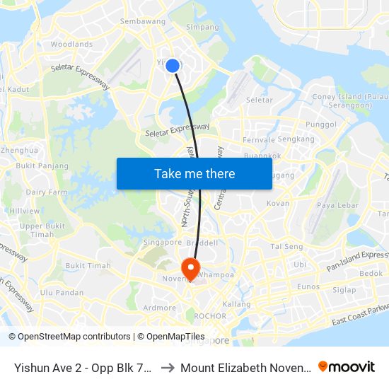 Yishun Ave 2 - Opp Blk 757 (59069) to Mount Elizabeth Novena Hospital map