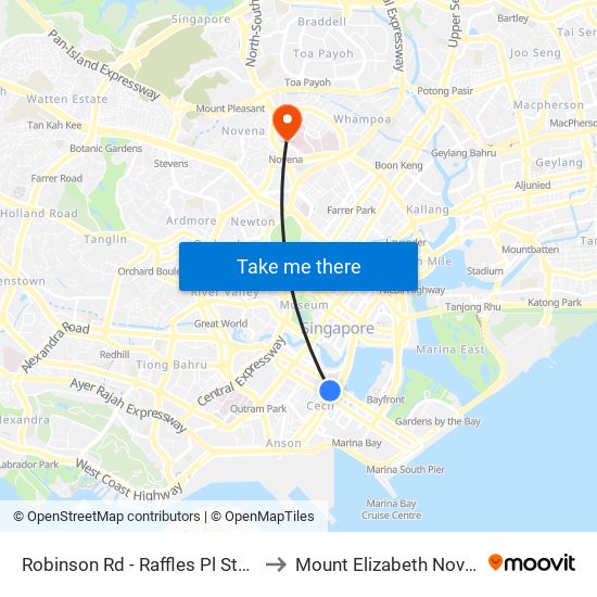 Robinson Rd - Raffles Pl Stn Exit F (03031) to Mount Elizabeth Novena Hospital map