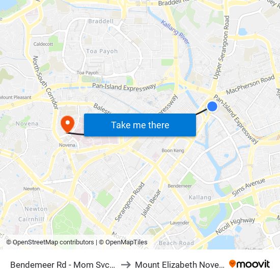 Bendemeer Rd - Mom Svcs Ctr (60179) to Mount Elizabeth Novena Hospital map
