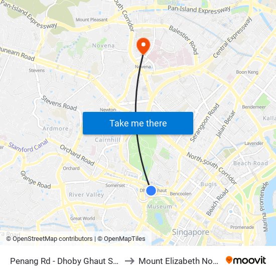 Penang Rd - Dhoby Ghaut Stn Exit B (08031) to Mount Elizabeth Novena Hospital map