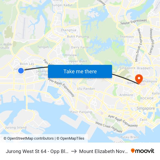 Jurong West St 64 - Opp Blk 662c (22499) to Mount Elizabeth Novena Hospital map