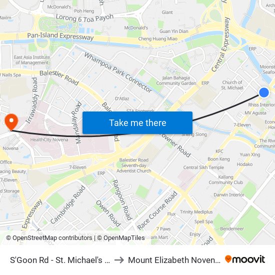 S'Goon Rd - St. Michael's Pl (60161) to Mount Elizabeth Novena Hospital map