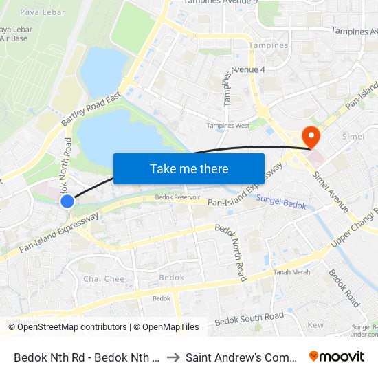 Bedok Nth Rd - Bedok Nth Stn Exit B (84539) to Saint Andrew's Community Hospital map