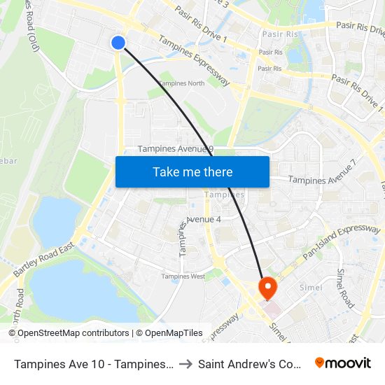 Tampines Ave 10 - Tampines Wafer Fab Pk (75351) to Saint Andrew's Community Hospital map