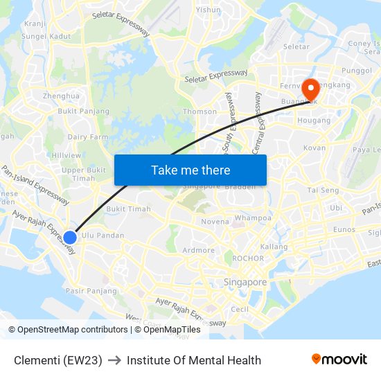 Clementi (EW23) to Institute Of Mental Health map
