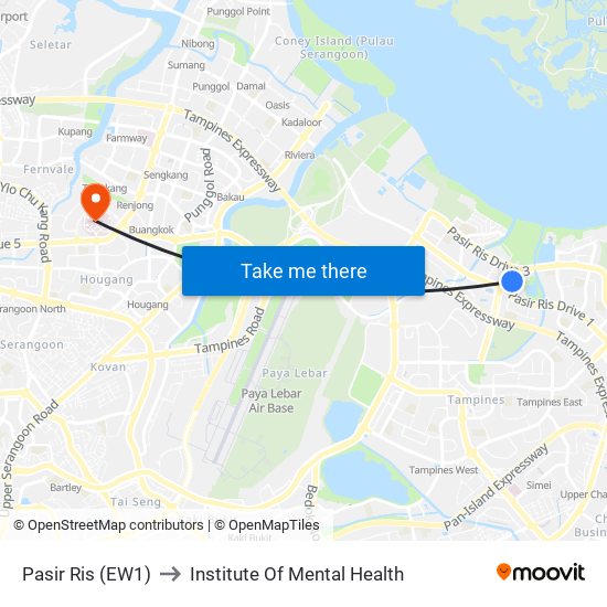 Pasir Ris (EW1) to Institute Of Mental Health map