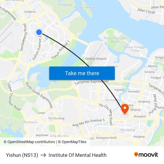 Yishun (NS13) to Institute Of Mental Health map