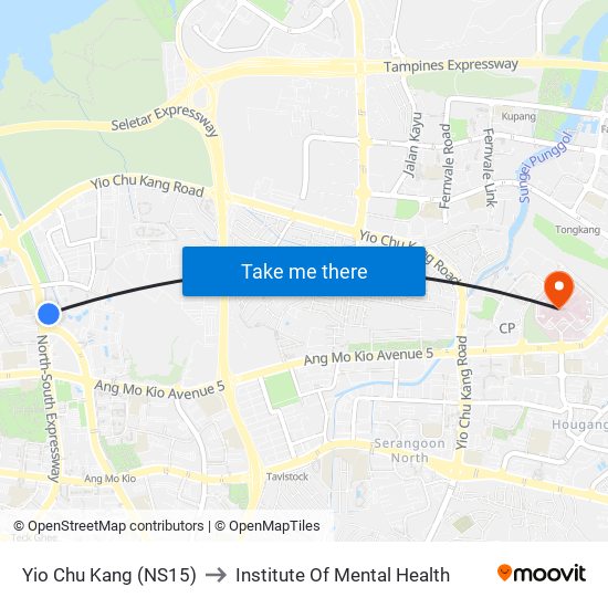 Yio Chu Kang (NS15) to Institute Of Mental Health map