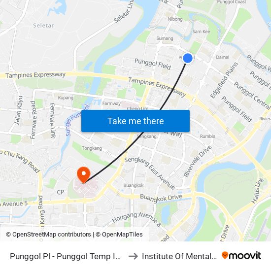 Punggol Pl - Punggol Temp Int (65009) to Institute Of Mental Health map