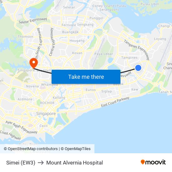 Simei (EW3) to Mount Alvernia Hospital map