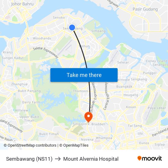 Sembawang (NS11) to Mount Alvernia Hospital map