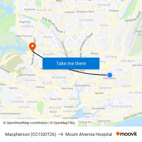 Macpherson (CC10|DT26) to Mount Alvernia Hospital map