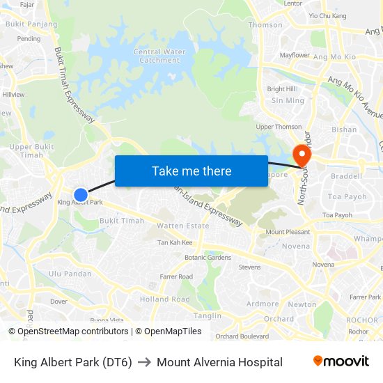 King Albert Park (DT6) to Mount Alvernia Hospital map