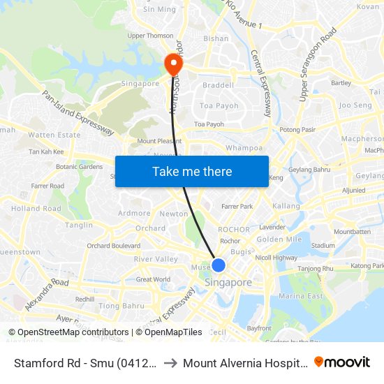 Stamford Rd - Smu (04121) to Mount Alvernia Hospital map