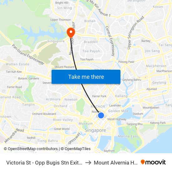 Victoria St - Opp Bugis Stn Exit C (01112) to Mount Alvernia Hospital map