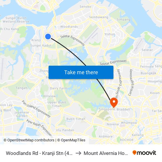 Woodlands Rd - Kranji Stn (45139) to Mount Alvernia Hospital map